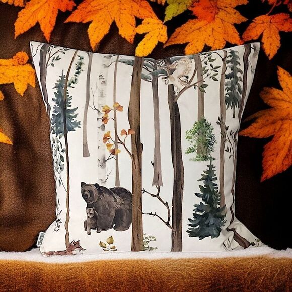 MACODESIGN Woodland Animals Pillow Cover Sham Accent Velvet Cabin Forest Fairy - Picture 12 of 16